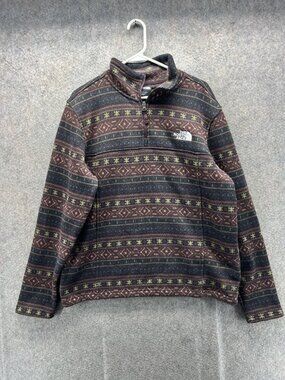 The North Face Fleece Jacket Mens Large Brown 1/4 Zip Fair Isle Pullover Hiking